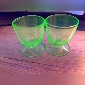 Set of 2 Uranium Green Depression Glass Dessert Cups Footed Sorbet Fruit  3 1/2”